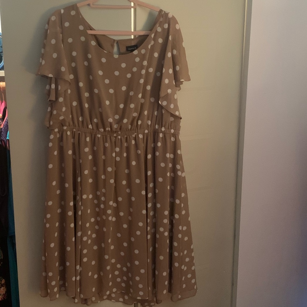 Tan and white polka dotted empire waist dress!